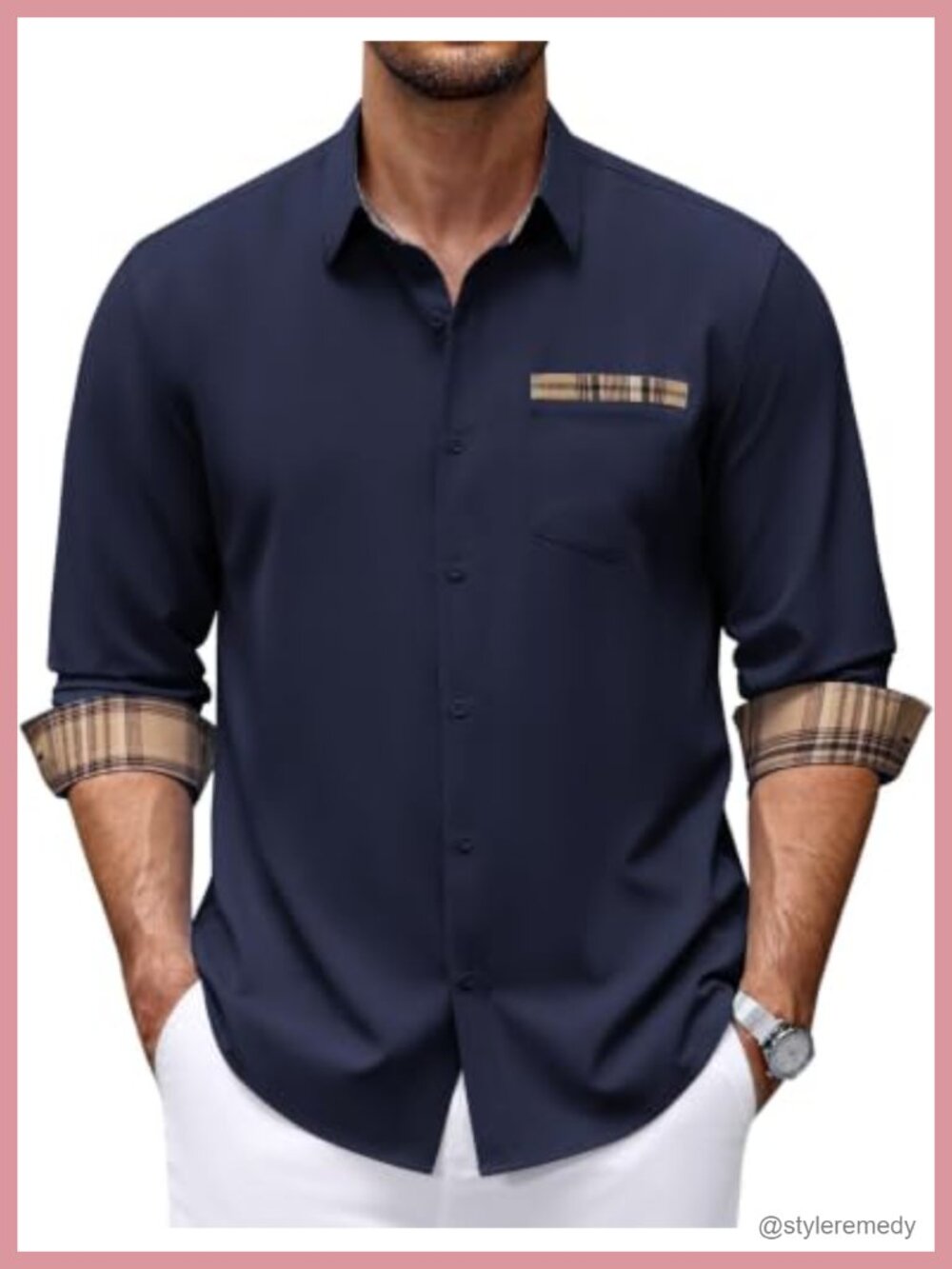 Men's Stretch Button Up Dress Shirt Office Casual Long Sleeve